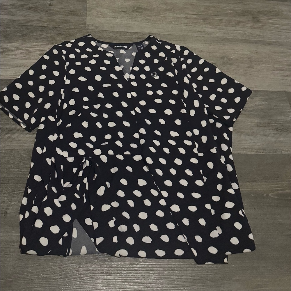 Lands' End Women's Black and White Dot Blouse